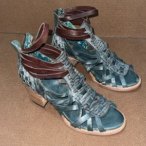 Freebird Strappy Heels in Blue and Brown